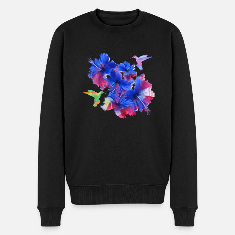 Hibiscus,Fleur,Lotus,Ffleur,Floral,Colibri,Oiseau - Pull Premium bio Homme - noir