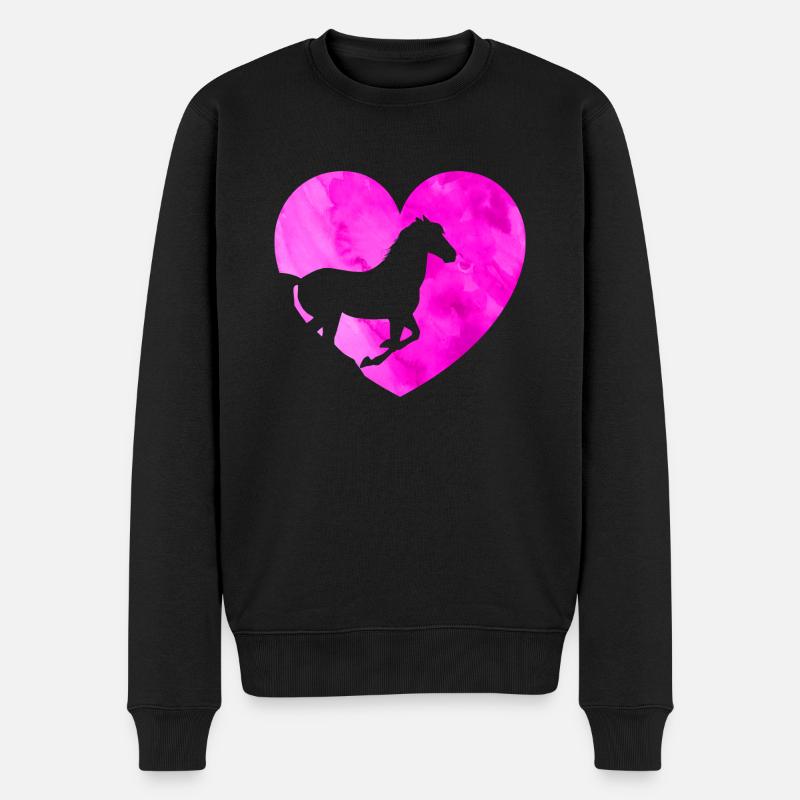 Pferd Herz Reiten Liebe Pferde - Männer Premium Bio Pullover - Schwarz