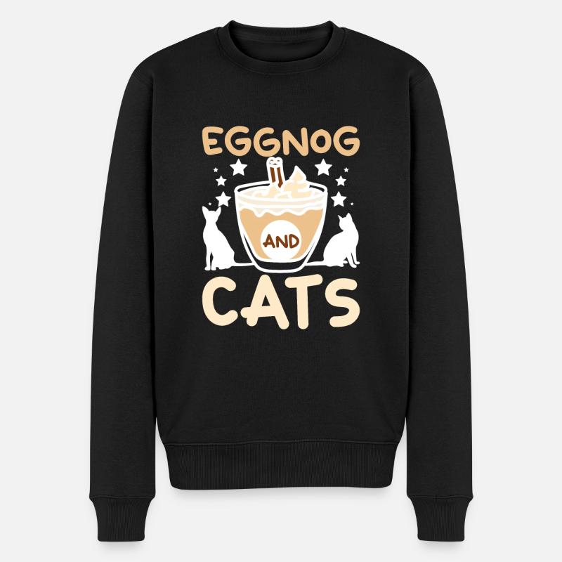 Cat Owner Christmas Lover, Eggnot and cats - Männer Premium Bio Pullover - Schwarz