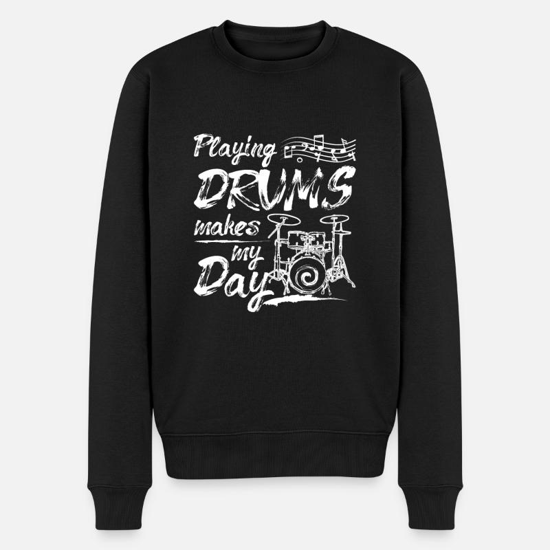 Playing drums makes my day - Männer Premium Bio Pullover - Schwarz