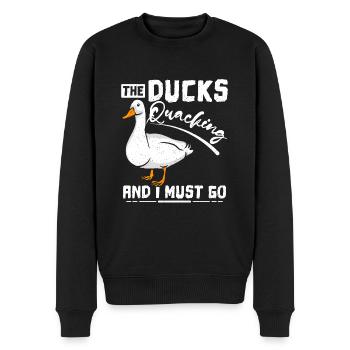 Les canards caquètent et je dois aller caresser le canard - Pull Premium bio Homme - noir - Devant - Nico (187cm)