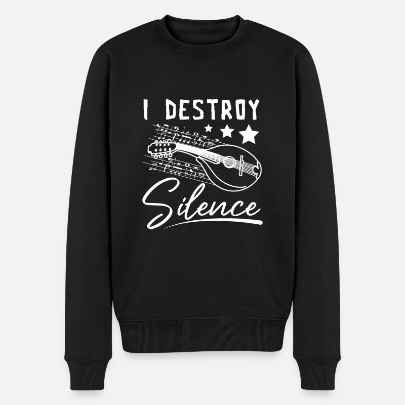 I destroy silence playing Mandolin - Männer Premium Bio Pullover - Schwarz