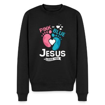 Pink or blue jesus loves you - Männer Premium Bio Pullover - Schwarz - Vorne - Nico (187cm)