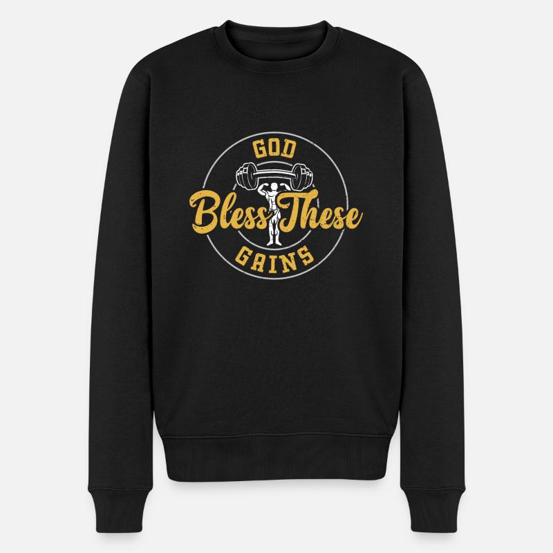 God Bless These Gains - Gym - Männer Premium Bio Pullover - Schwarz
