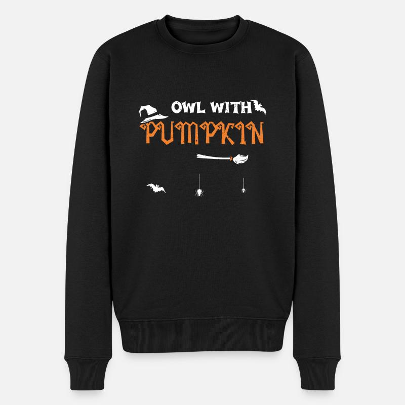 Owl With Pumpkin - Halloween - Männer Premium Bio Pullover - Schwarz