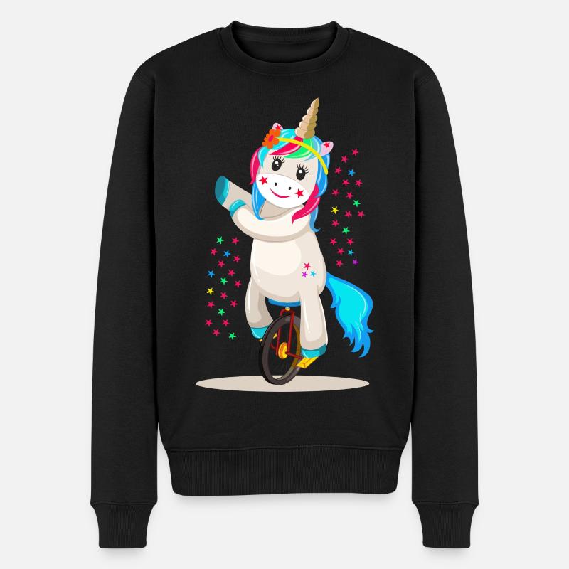 Einhorn Unicorn auf einem Einrad - Männer Premium Bio Pullover - Schwarz
