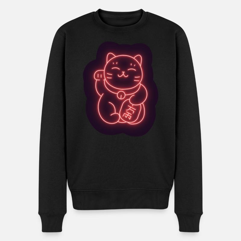 Glückskatzenaufkleber Maneki-Neko - Männer Premium Bio Pullover - Schwarz