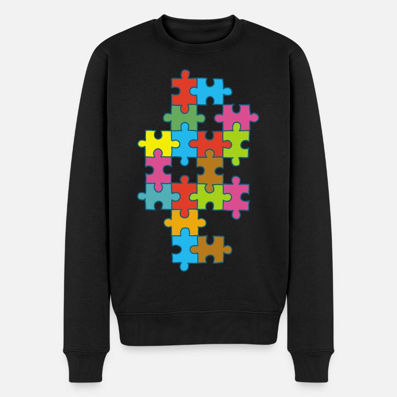 Mehrfarbiges, unvollständiges Puzzle - Männer Premium Bio Pullover - Schwarz
