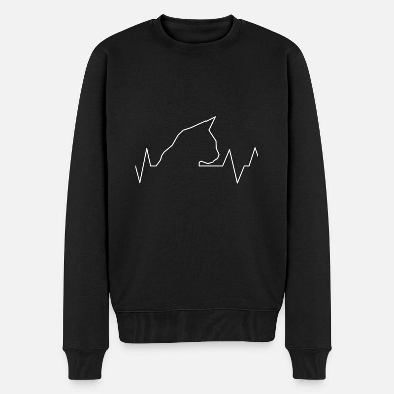 Katze Puls Cat Kitty Katzenmama Katzenpapa Kater - Männer Premium Bio Pullover - Schwarz