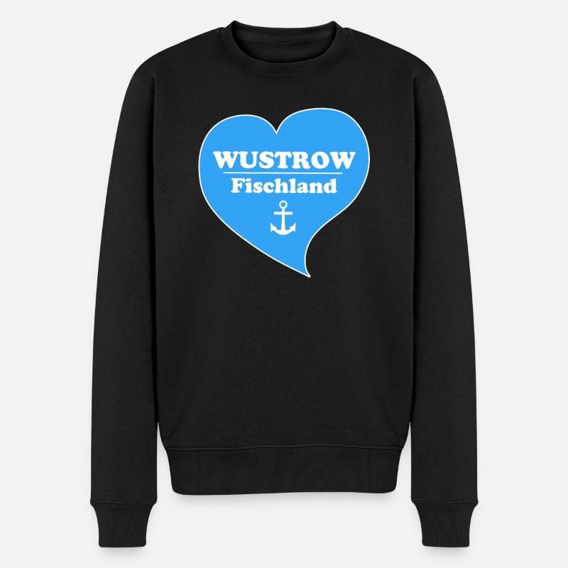 Wustrow Fischland Herz blau - Männer Premium Bio Pullover - Schwarz
