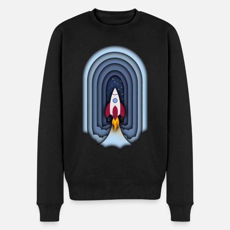 Rakete in Papercutoptik - Männer Premium Bio Pullover - Schwarz