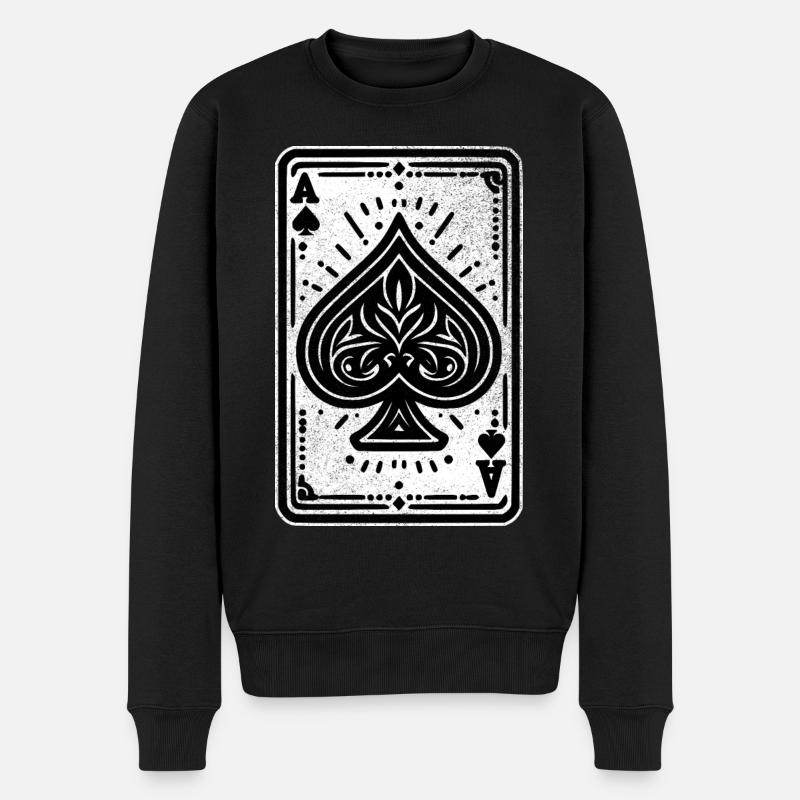 Pik Ass Karte - Männer Premium Bio Pullover - Schwarz
