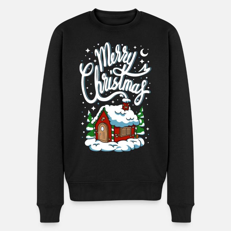 Noël Joyeux Noël Maison Chalet Sapin Neige - Pull Premium bio Homme - noir