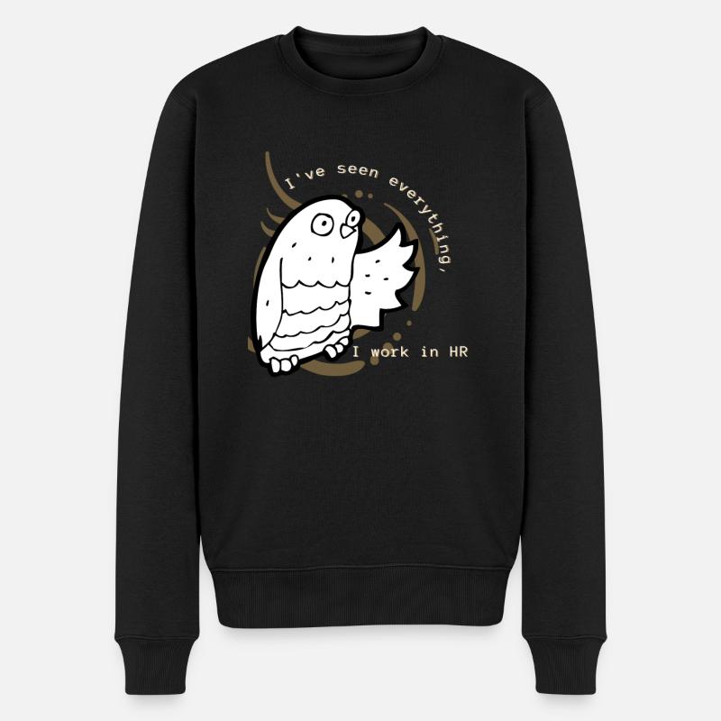 Eule braun - I work in HR - Männer Premium Bio Pullover - Schwarz