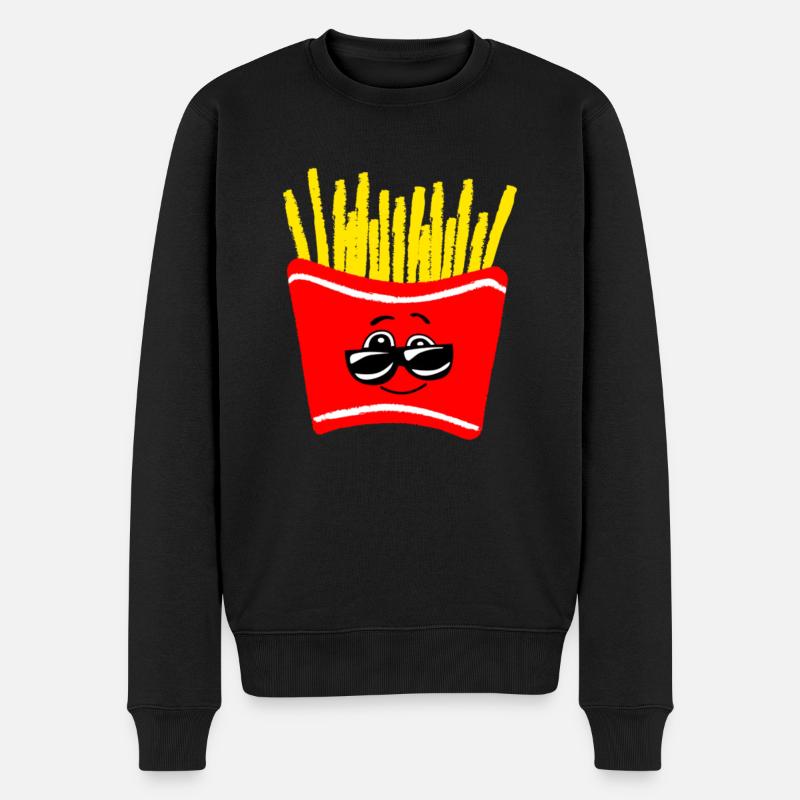 Lächelnde Pommes Frites mit Sonnenbrille - Männer Premium Bio Pullover - Schwarz