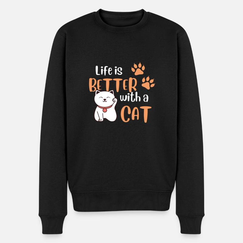Life is better with a Cat Funny Pet Cat Lover - Männer Premium Bio Pullover - Schwarz