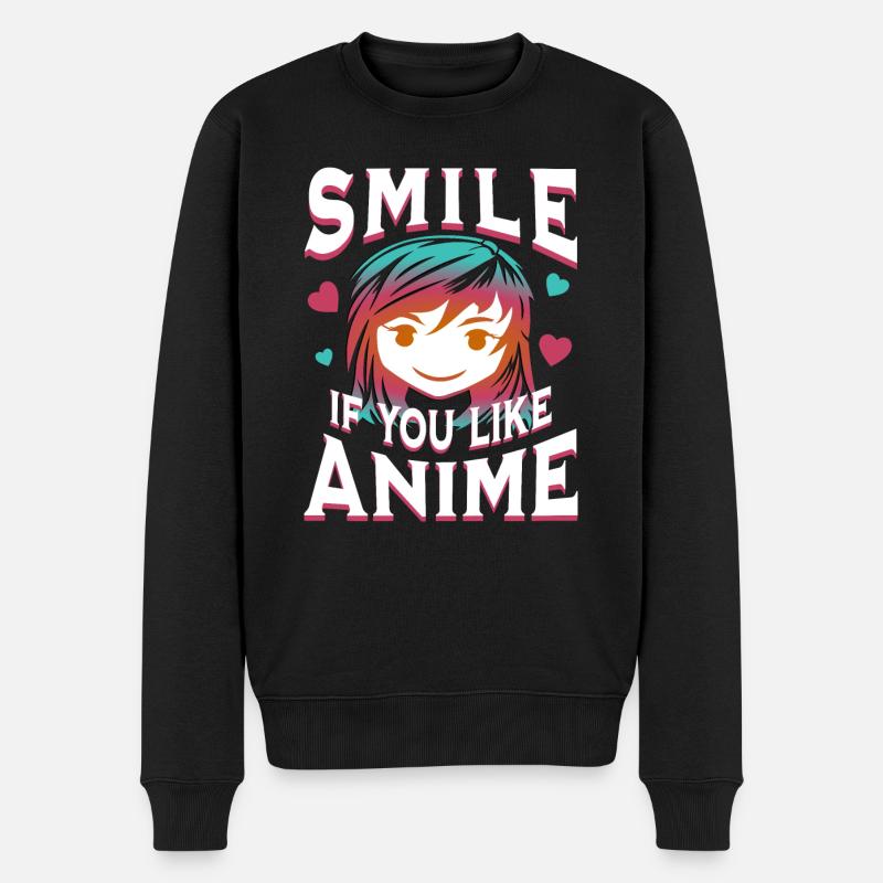 Lächle wenn du Anime magst - Männer Premium Bio Pullover - Schwarz