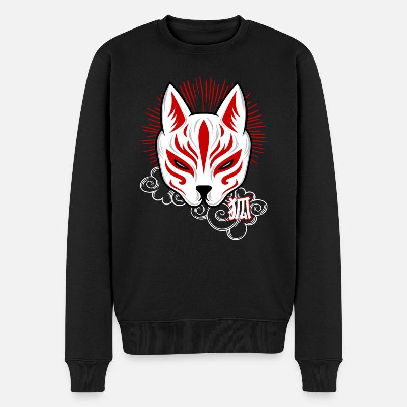Kitsune Geist-Japanischer Fuchs Maske Design - Männer Premium Bio Pullover - Schwarz