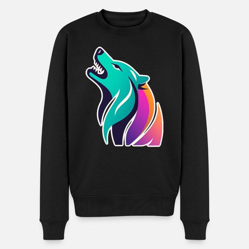 bunter stilisierter Wolf - Männer Premium Bio Pullover - Schwarz