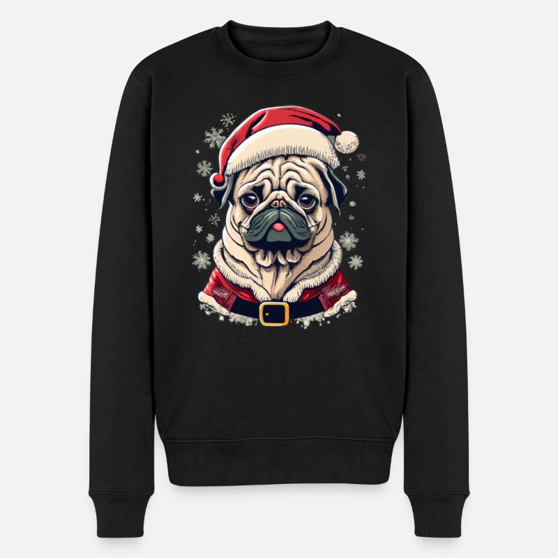 Mops Weihnachtsmann - Männer Premium Bio Pullover - Schwarz