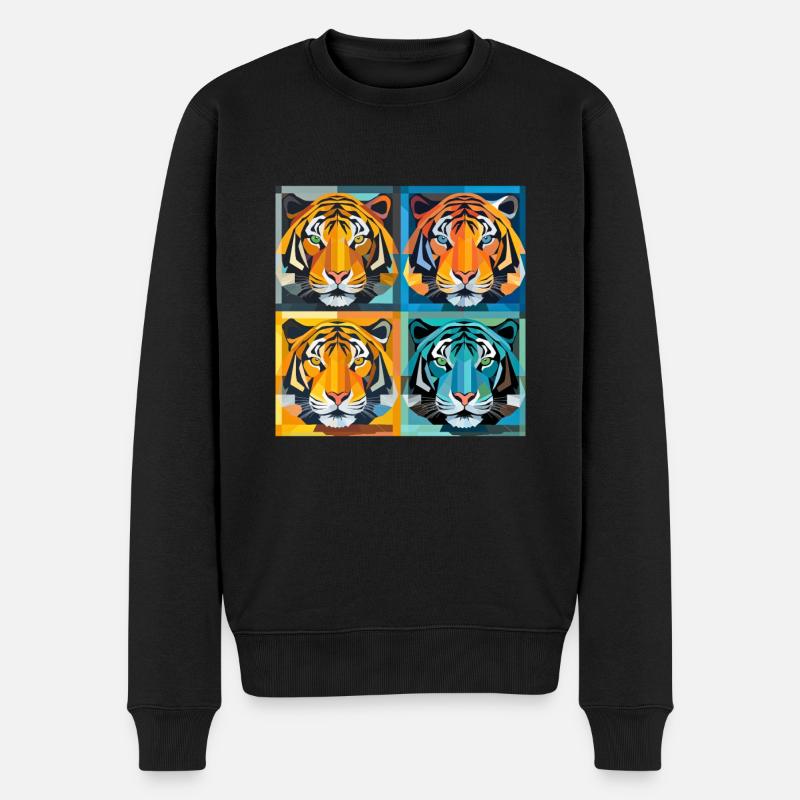 Optischer Täuschungstiger: Op Art und Jugendstil - Männer Premium Bio Pullover - Schwarz