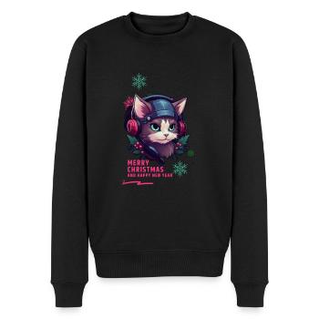 Chat de noël - Pull Premium bio Homme - noir - Devant - Nico (187cm)