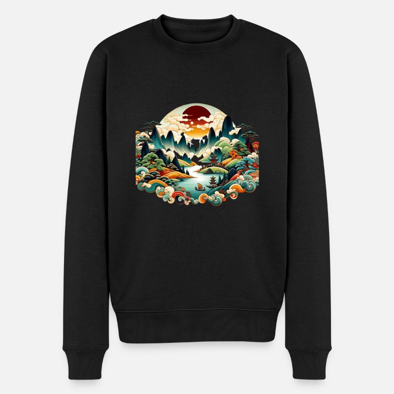 Lebendige chinesische Volkslandschaft - Männer Premium Bio Pullover - Schwarz