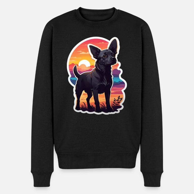 Hund bei Sonnenuntergang - Männer Premium Bio Pullover - Schwarz