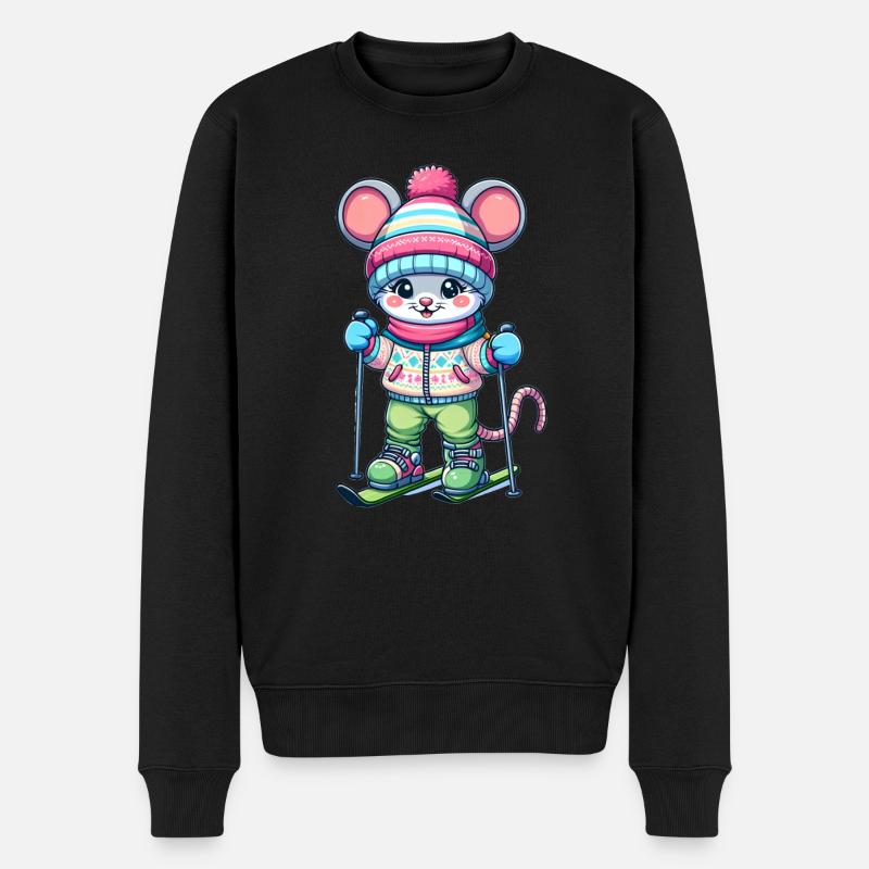 Cute Skier Mouse - Männer Premium Bio Pullover - Schwarz