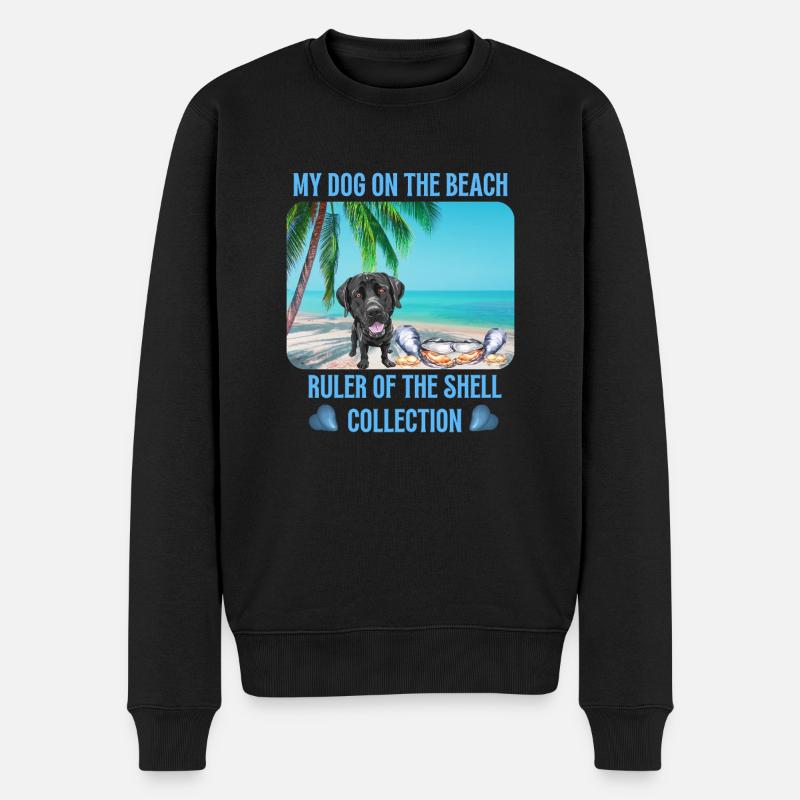 Mein Hund am Strand - Männer Premium Bio Pullover - Schwarz