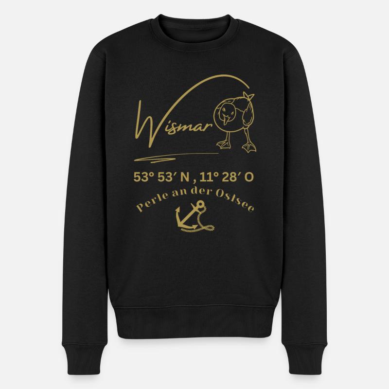 Wismar-Möwe-Anker-Ostsee-Koordinaten-Hansestadt - Männer Premium Bio Pullover - Schwarz
