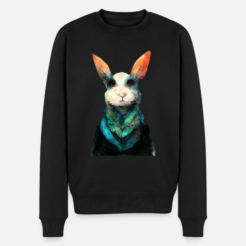 Peinture aquarelle de lapin #rabbit - Pull Premium bio Homme - noir