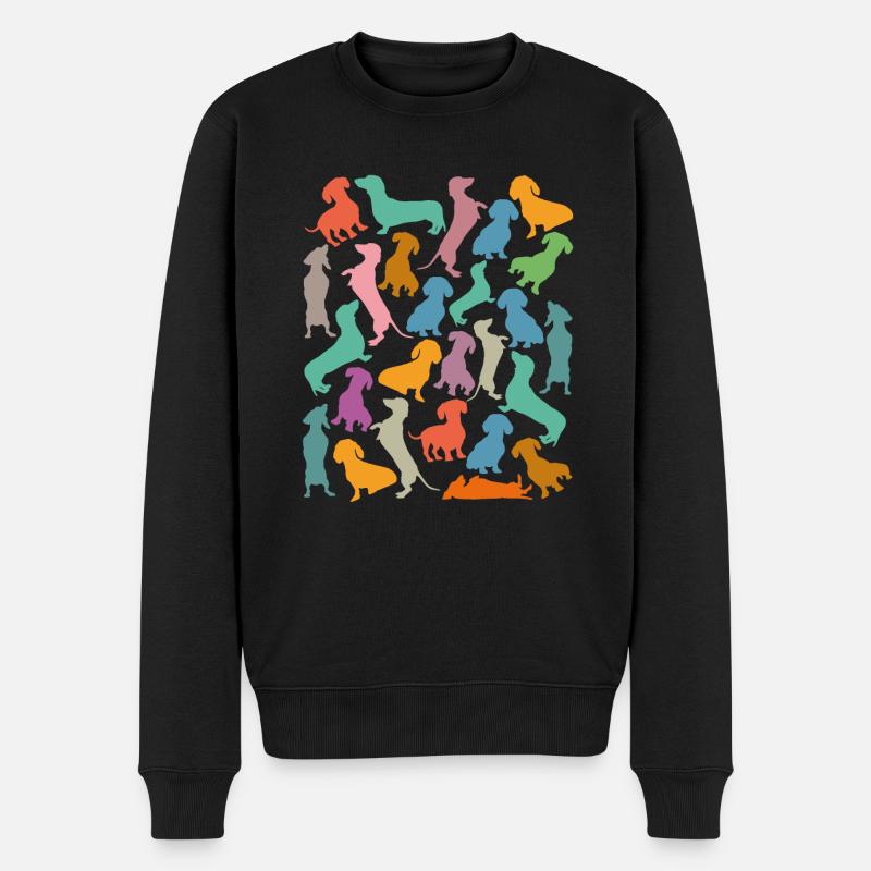 Muster aus vielen bunten Dackeln - Männer Premium Bio Pullover - Schwarz