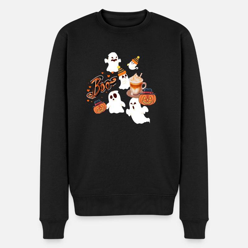 Halloween, Kürbis,Geister,pumpkin latte,illu - Männer Premium Bio Pullover - Schwarz