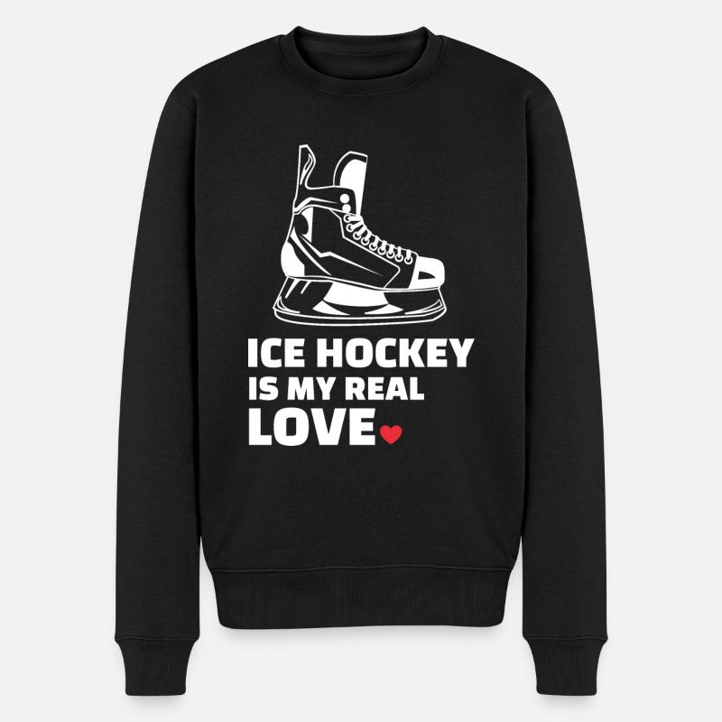 Ich Liebe Eishockey - Männer Premium Bio Pullover - Schwarz