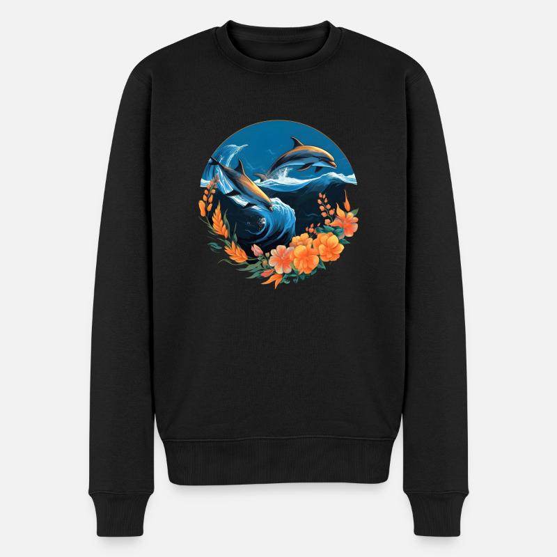 Dauphins en fleurs - Pull Premium bio Homme - noir