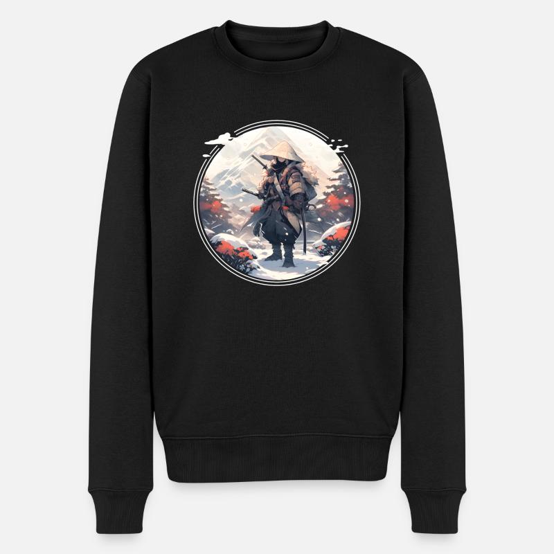 Samouraï dans un paysage enneigé - Pull Premium bio Homme - noir