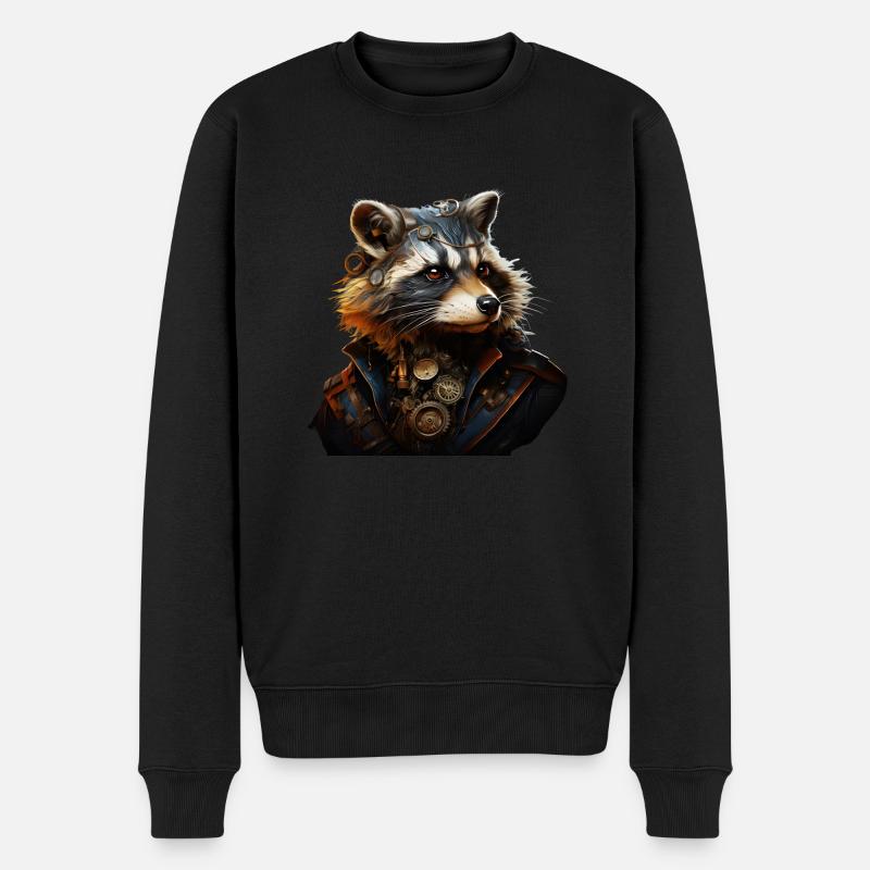 Steampunk Raccoon - Männer Premium Bio Pullover - Schwarz