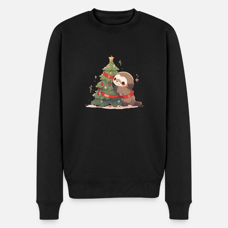 Merry Christmas Faultier - Männer Premium Bio Pullover - Schwarz