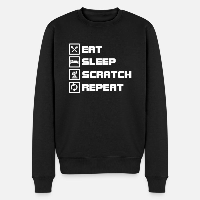 eat sleep scratch repeat DJ - Männer Premium Bio Pullover - Schwarz