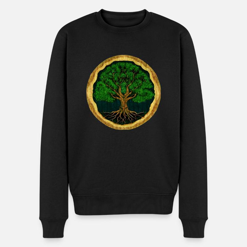 Baum des Lebens - digitale Zeichnung - Holzoptik - Männer Premium Bio Pullover - Schwarz