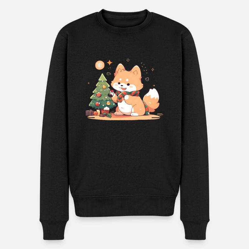 Red Panda Christmas tree - Männer Premium Bio Pullover - Schwarz