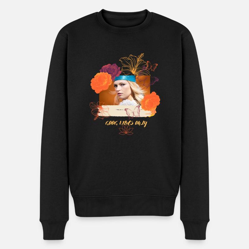 nur gute schwingungen -vibes - Männer Premium Bio Pullover - Schwarz