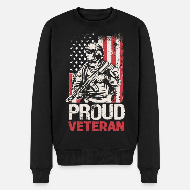 Stolzer Veteran mit US-Flagge - Männer Premium Bio Pullover - Schwarz