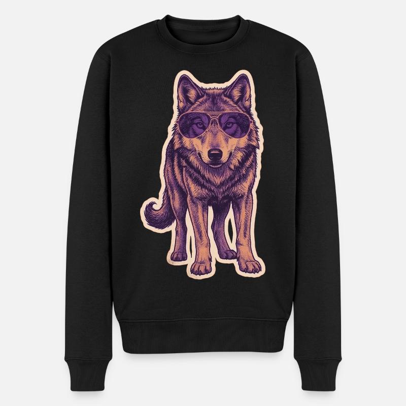 Wolf Mit Sonnenbrille - Männer Premium Bio Pullover - Schwarz
