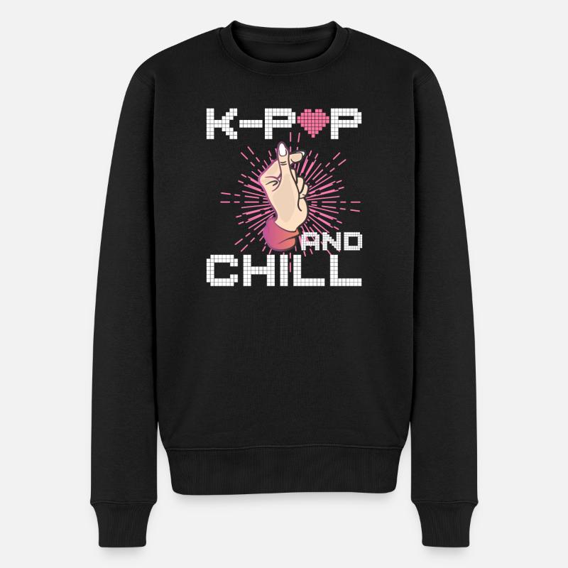K-Pop And Chill Saranghae Finger Heart Korea Kpop - Männer Premium Bio Pullover - Schwarz