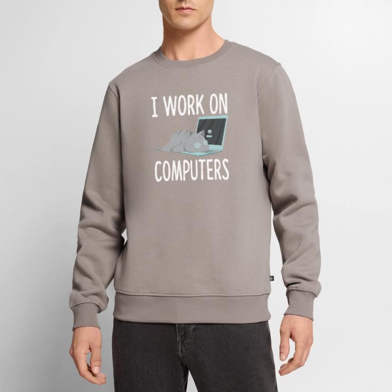 I Work On Computers Katze Informatik Kätzchen Männer Premium Bio Pullover