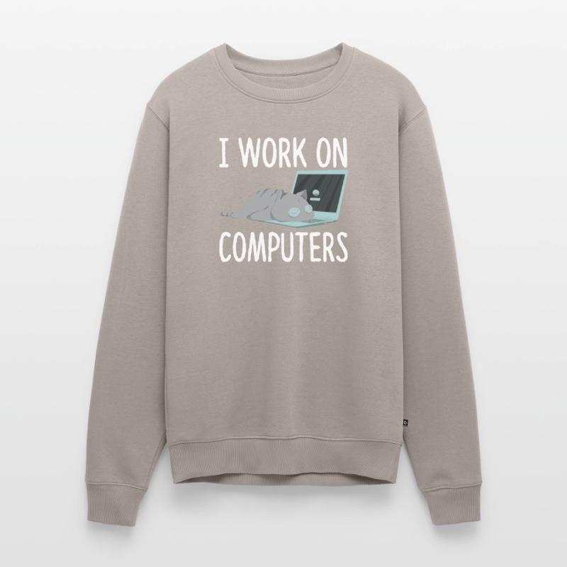 I Work On Computers Katze Informatik Kätzchen Männer Premium Bio Pullover