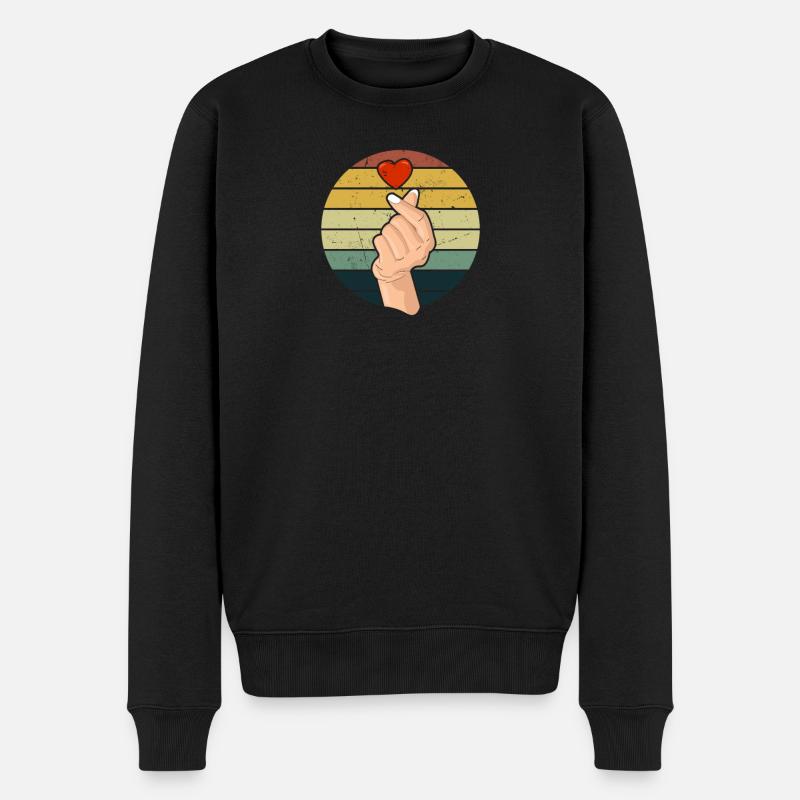 Vintage Saranghae Hand Finger Herz Retro K-Pop - Männer Premium Bio Pullover - Schwarz