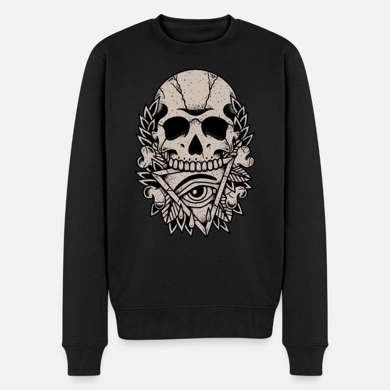 Allsehendes Auge mit Totenkopf Horror design - Männer Premium Bio Pullover - Schwarz